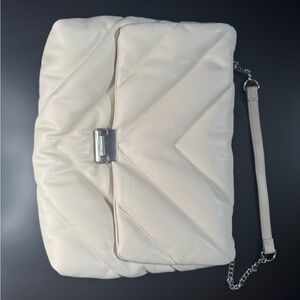 ZARA Cream Quilted Clutch with Silver Accent